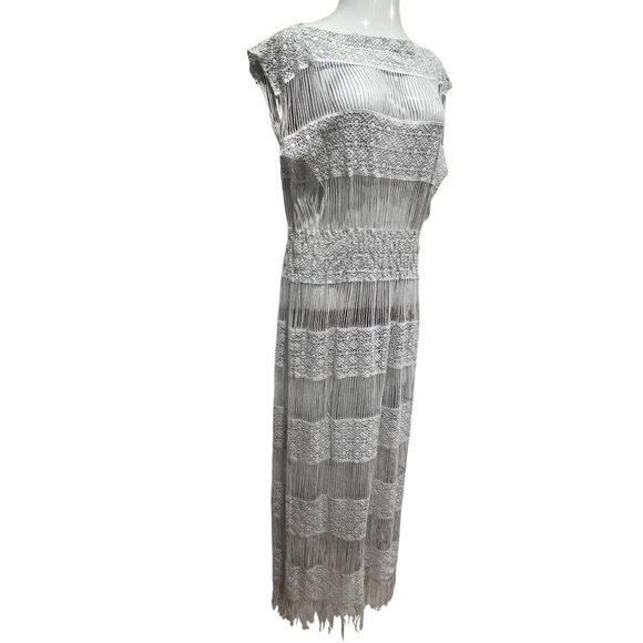 Anthropologie Callahan Crochet Fringe Maxi Dress, Pastel Blue, L - Picture 6 of 6